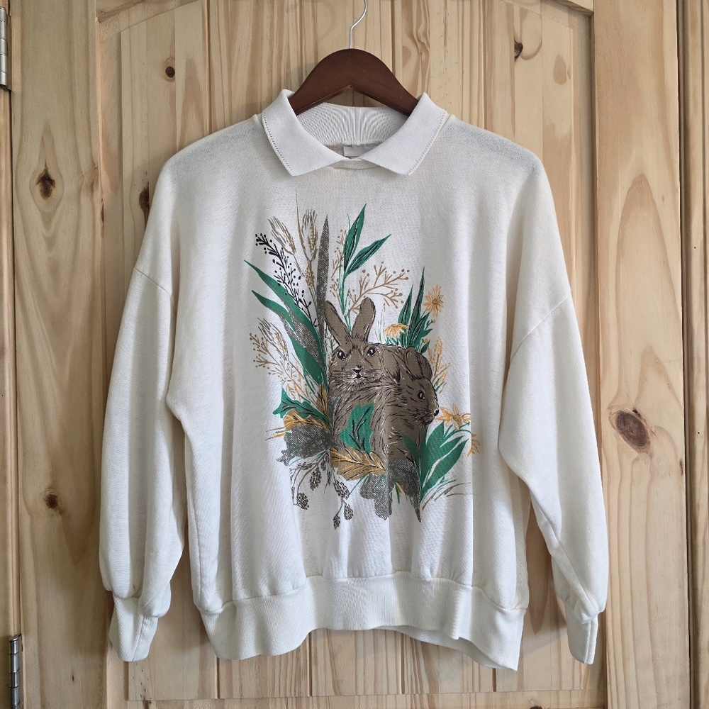 Vintage Haband Bunny Rabbit Collared Sweatshirt Grannycore